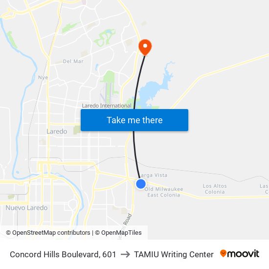 Concord Hills Boulevard, 601 to TAMIU Writing Center map