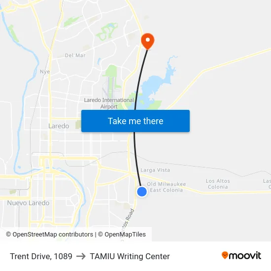 Trent Drive, 1089 to TAMIU Writing Center map