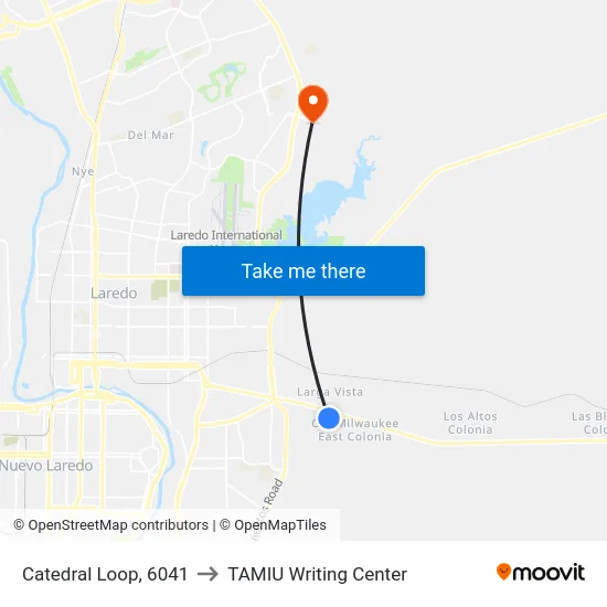Catedral Loop, 6041 to TAMIU Writing Center map