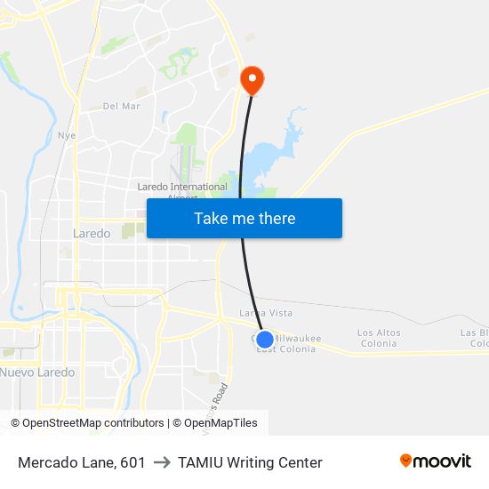 Mercado Lane, 601 to TAMIU Writing Center map