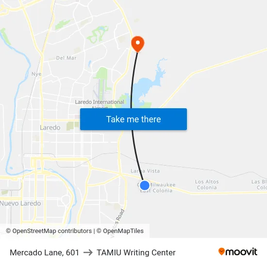 Mercado Lane, 601 to TAMIU Writing Center map