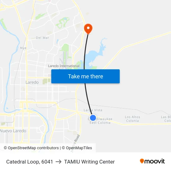 Catedral Loop, 6041 to TAMIU Writing Center map