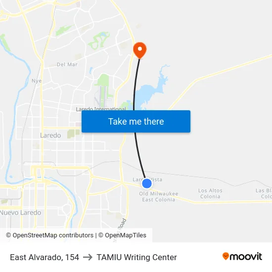 East Alvarado, 154 to TAMIU Writing Center map