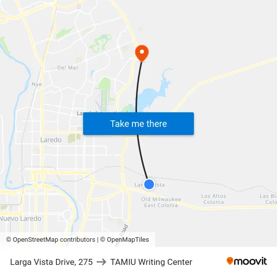 Larga Vista Drive, 275 to TAMIU Writing Center map