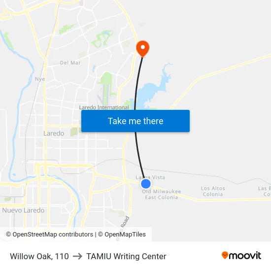Willow Oak, 110 to TAMIU Writing Center map