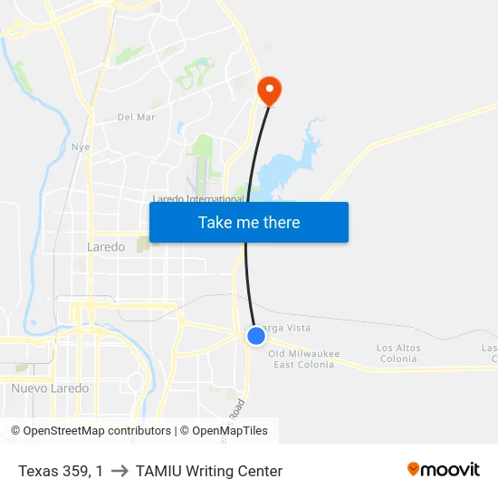 Texas 359, 1 to TAMIU Writing Center map