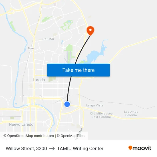 Willow Street, 3200 to TAMIU Writing Center map