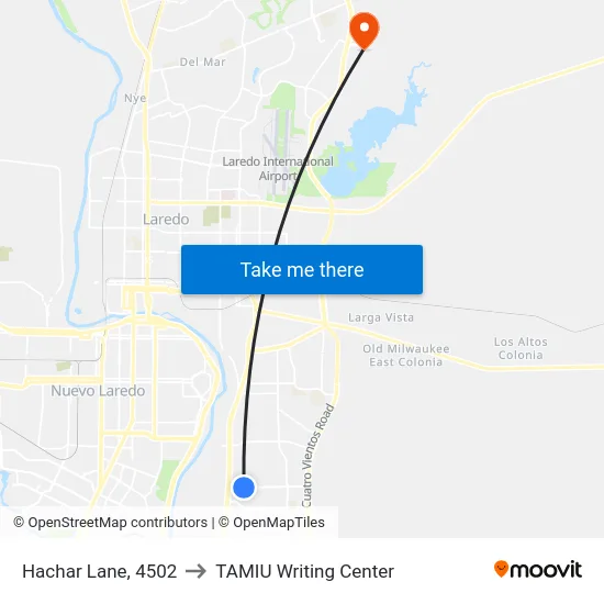 Hachar Lane, 4502 to TAMIU Writing Center map