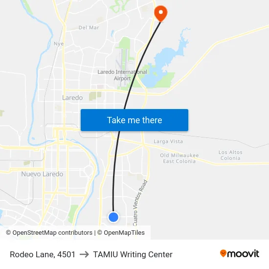 Rodeo Lane, 4501 to TAMIU Writing Center map