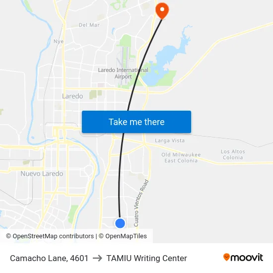 Camacho Lane, 4601 to TAMIU Writing Center map