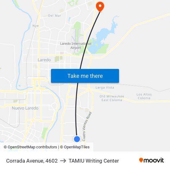Corrada Avenue, 4602 to TAMIU Writing Center map