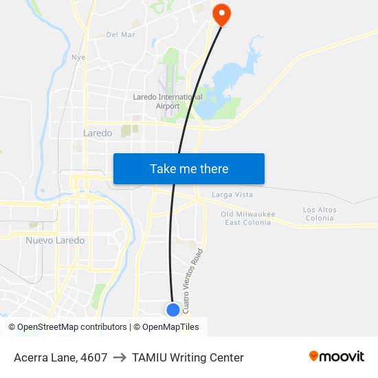 Acerra Lane, 4607 to TAMIU Writing Center map