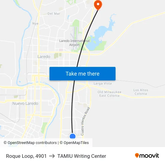 Roque Loop, 4901 to TAMIU Writing Center map
