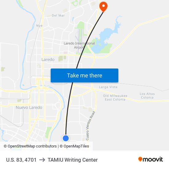 U.S. 83, 4701 to TAMIU Writing Center map