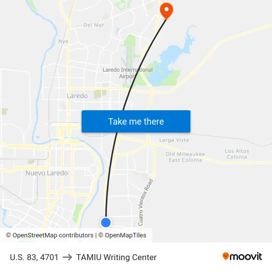 U.S. 83, 4701 to TAMIU Writing Center map
