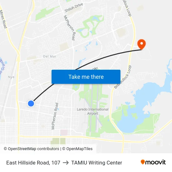 East Hillside Road, 107 to TAMIU Writing Center map