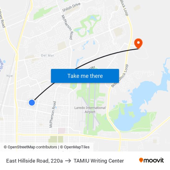 East Hillside Road, 220a to TAMIU Writing Center map