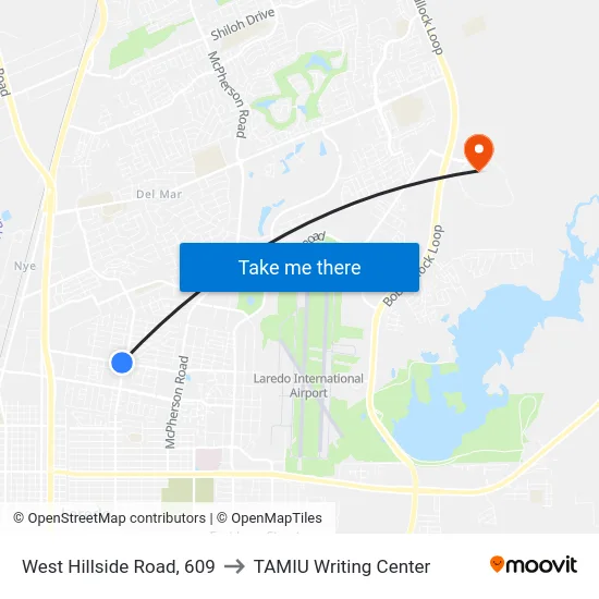 West Hillside Road, 609 to TAMIU Writing Center map