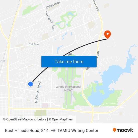 East Hillside Road, 814 to TAMIU Writing Center map