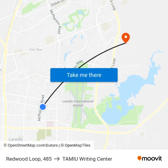 Redwood Loop, 485 to TAMIU Writing Center map