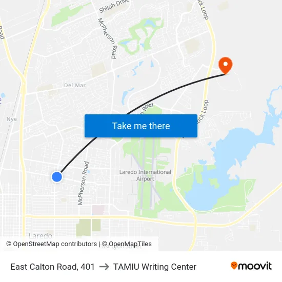 East Calton Road, 401 to TAMIU Writing Center map