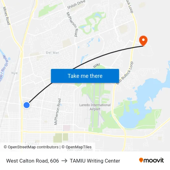 West Calton Road, 606 to TAMIU Writing Center map
