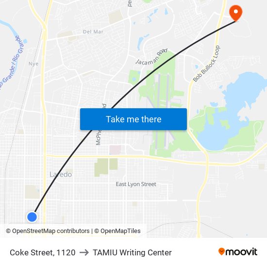 Coke Street, 1120 to TAMIU Writing Center map