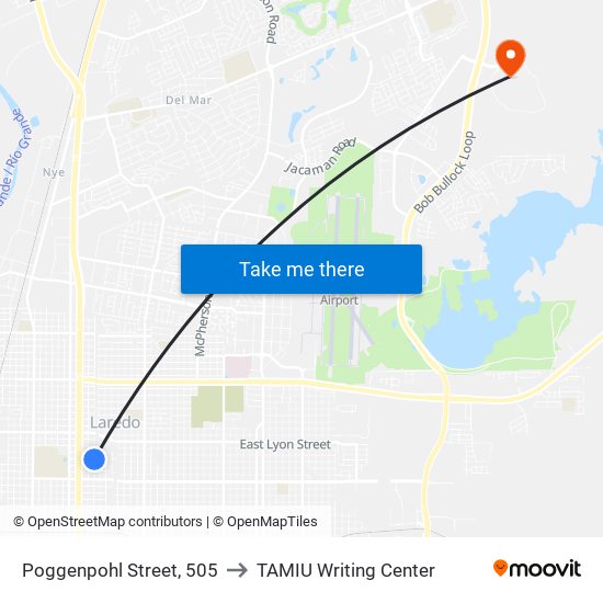 Poggenpohl Street, 505 to TAMIU Writing Center map