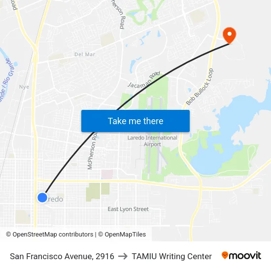 San Francisco Avenue, 2916 to TAMIU Writing Center map