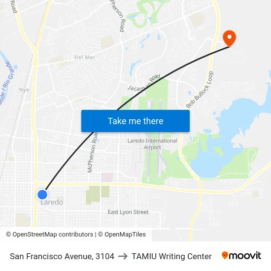 San Francisco Avenue, 3104 to TAMIU Writing Center map