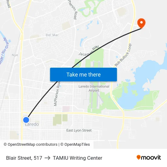 Blair Street, 517 to TAMIU Writing Center map