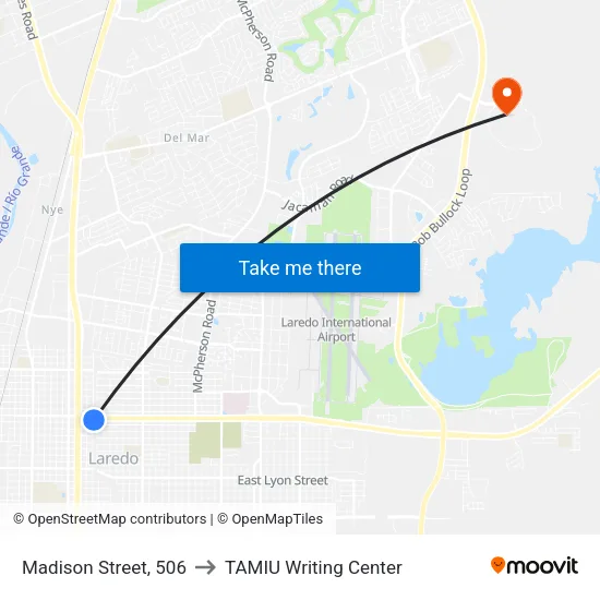 Madison Street, 506 to TAMIU Writing Center map