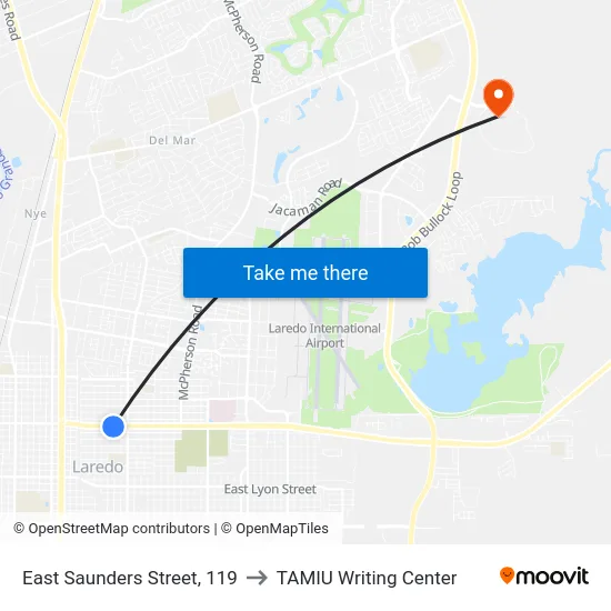 East Saunders Street, 119 to TAMIU Writing Center map