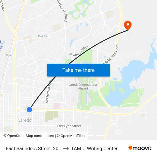 East Saunders Street, 201 to TAMIU Writing Center map