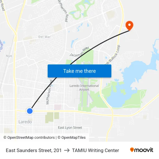 East Saunders Street, 201 to TAMIU Writing Center map