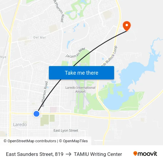 East Saunders Street, 819 to TAMIU Writing Center map