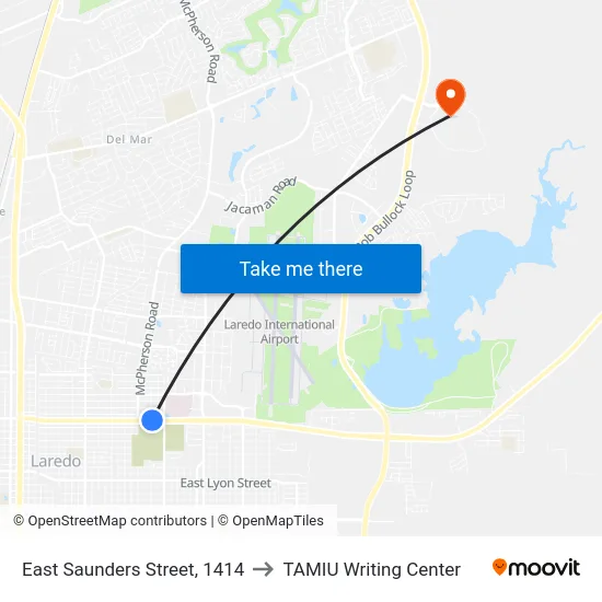 East Saunders Street, 1414 to TAMIU Writing Center map
