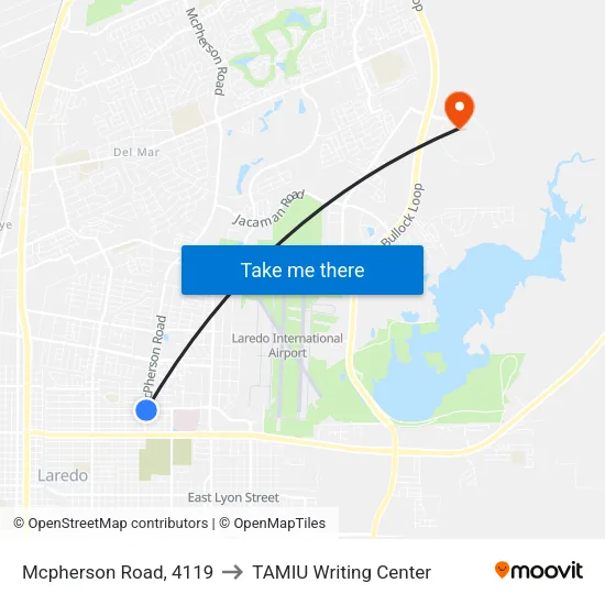 Mcpherson Road, 4119 to TAMIU Writing Center map