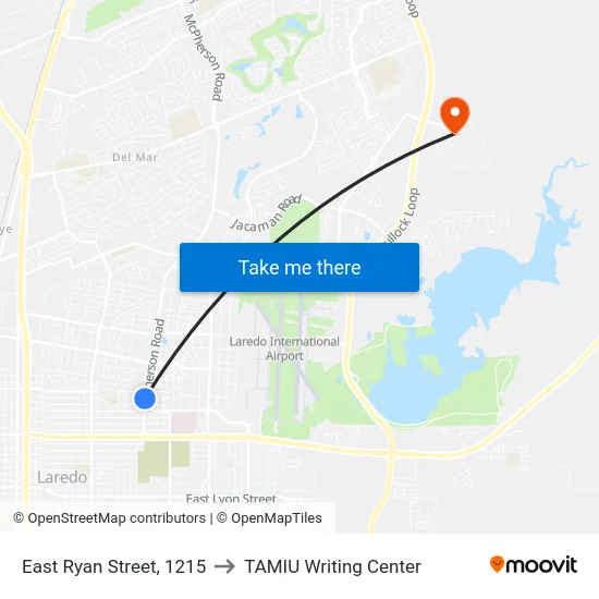 East Ryan Street, 1215 to TAMIU Writing Center map