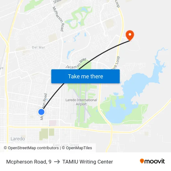 Mcpherson Road, 9 to TAMIU Writing Center map