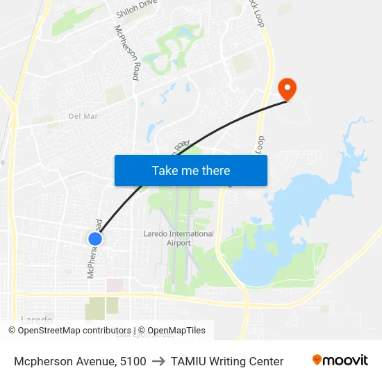 Mcpherson Avenue, 5100 to TAMIU Writing Center map