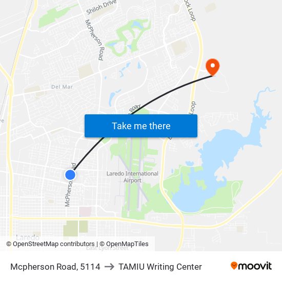 Mcpherson Road, 5114 to TAMIU Writing Center map