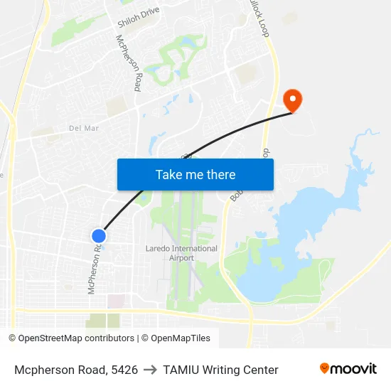 Mcpherson Road, 5426 to TAMIU Writing Center map