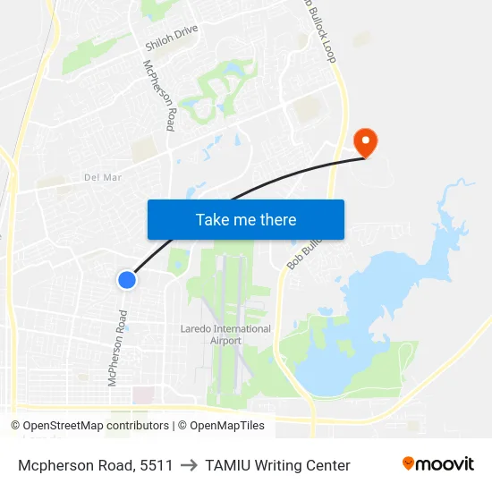 Mcpherson Road, 5511 to TAMIU Writing Center map