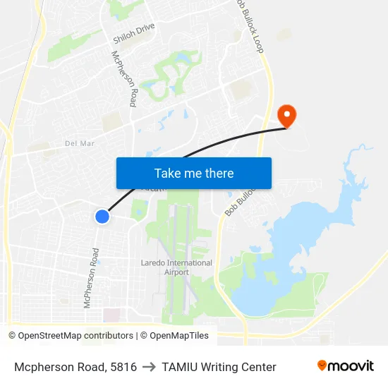 Mcpherson Road, 5816 to TAMIU Writing Center map