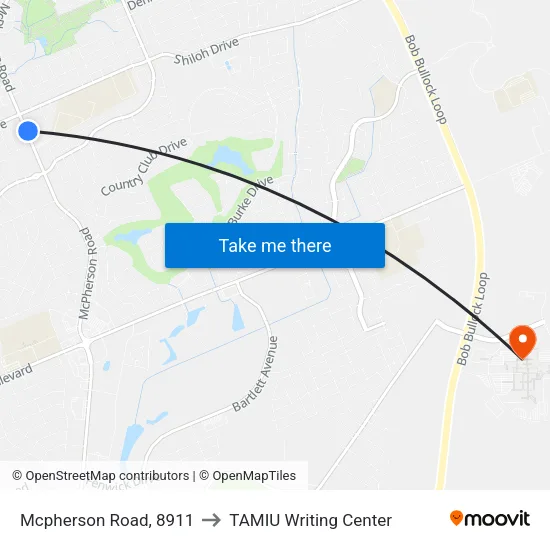 Mcpherson Road, 8911 to TAMIU Writing Center map