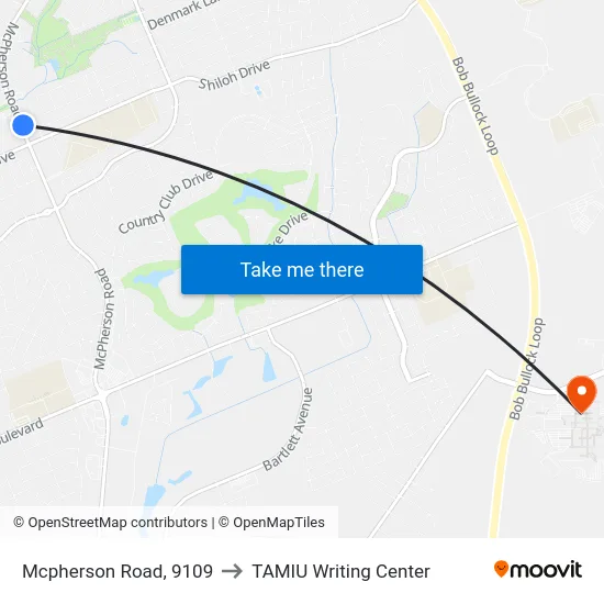 Mcpherson Road, 9109 to TAMIU Writing Center map