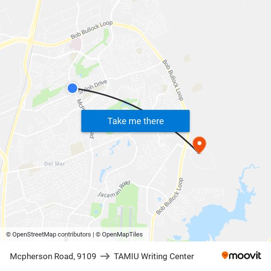 Mcpherson Road, 9109 to TAMIU Writing Center map