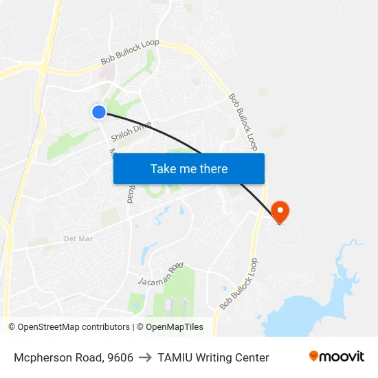 Mcpherson Road, 9606 to TAMIU Writing Center map