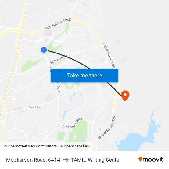 Mcpherson Road, 6414 to TAMIU Writing Center map